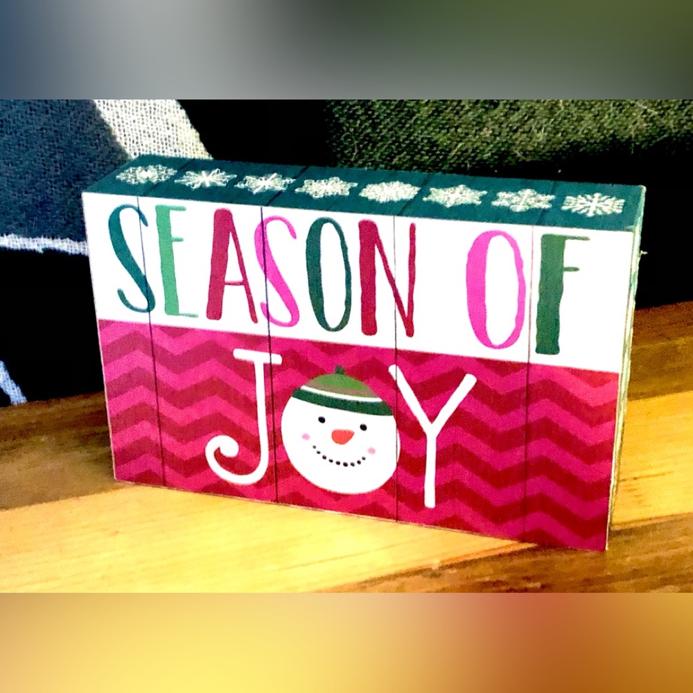 Season of Joy Christmas Holiday Snowman Snowflake Box Art Shelf Table Decor 8”